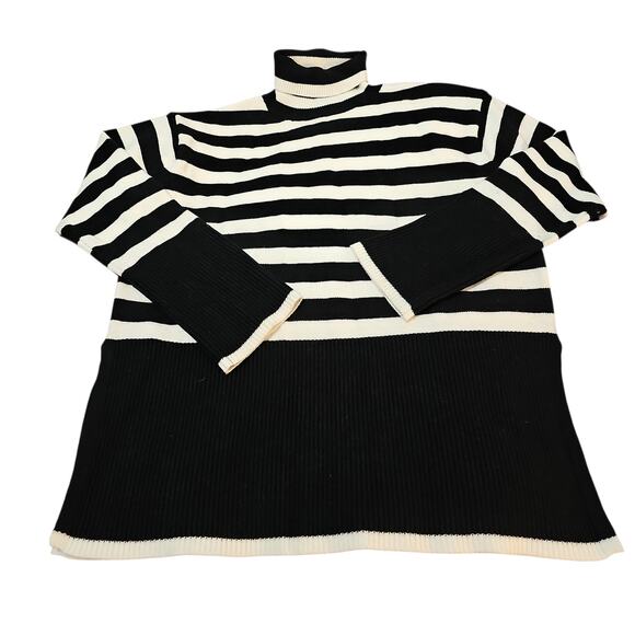 NWOT Black & White Striped Mock Neck Sweater Womens Large Oversized Fit - Picture 6 of 8